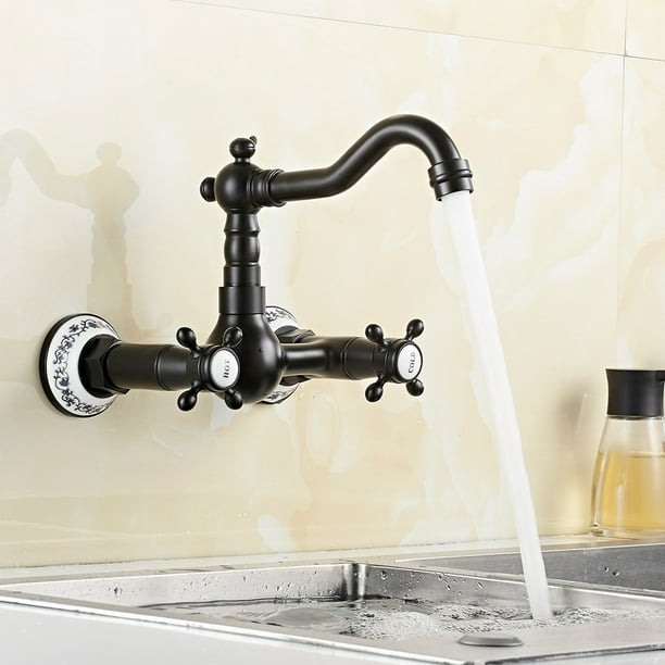 Oil Rubbed Bronze Wall Mount Bathroom Tub Sink Faucet Swivel Spout Mixer Tap